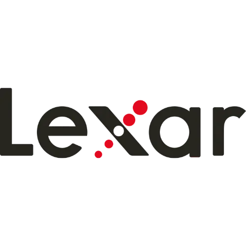 Lexar memory cards, USB flash drives, and SSD storage devices displayed on a professional workspace