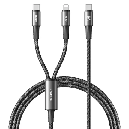 REMAX CB25 Dual Port 100W Braided Cable USB-C to USB-C/Lightning – Black