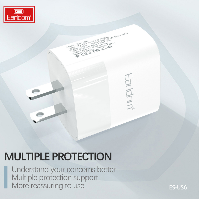 Earldom EU54 USB-A Charger, 3A Pulg 5V3A 15W Fast Charging, USB Wall Travel Charger - White Earldom EU54 USB-A Charger, 3A Pulg 5V3A 15W Fast Charging, USB Wall Travel Charger - White