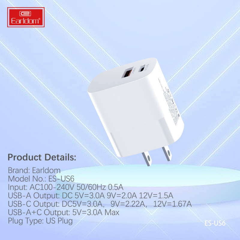 Earldom EU54 USB-A Charger, 3A Pulg 5V3A 15W Fast Charging, USB Wall Travel Charger - White Earldom EU54 USB-A Charger, 3A Pulg 5V3A 15W Fast Charging, USB Wall Travel Charger - White