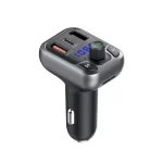 Close-up of Earldom M63 FM Transmitter showing digital display and dual USB ports