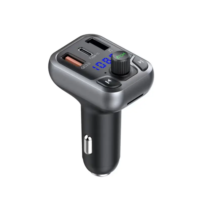 Earldom M63 Close-up of Earldom M63 FM Transmitter showing digital display and dual USB ports