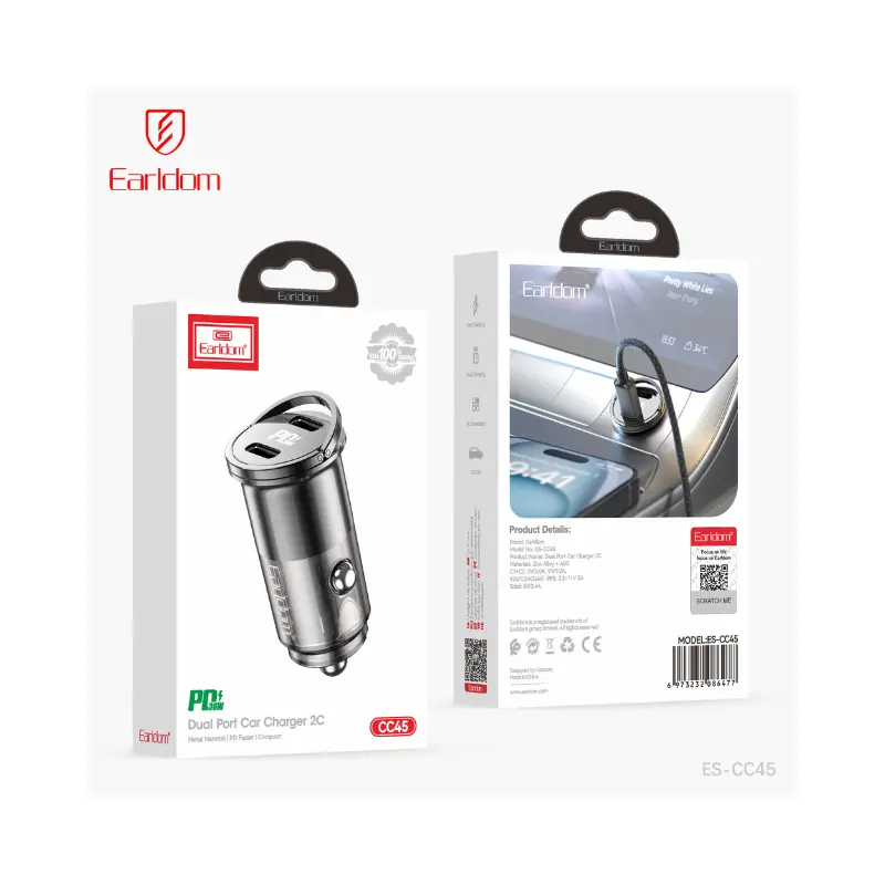 Dual Type-C ports of Earldom CC45 USB Car Charger