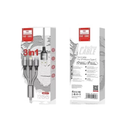 Charge iPhone, Android phone, and wireless earbuds simultaneously with one black Earldom cable