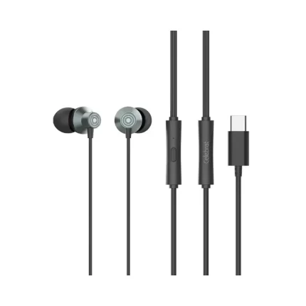 Close-up of Celebrat D15 ergonomic earbud with silicone ear tip in ear