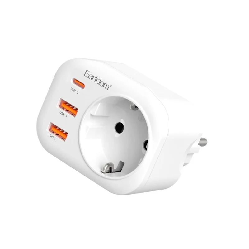 Earldom ES-SC18 Earldom ES-SC18 Universal Travel Adapter front view with USB-C and USB-A ports