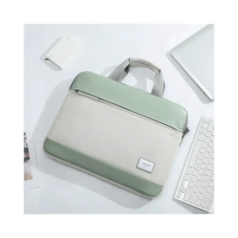 Tigernu T-L5239B laptop bag, business casual - Beige with green, pink with apricot, black_2 Tigernu T-L5239B laptop bag in pink with apricot, soft fleece-lined computer sleeve for daily carry.